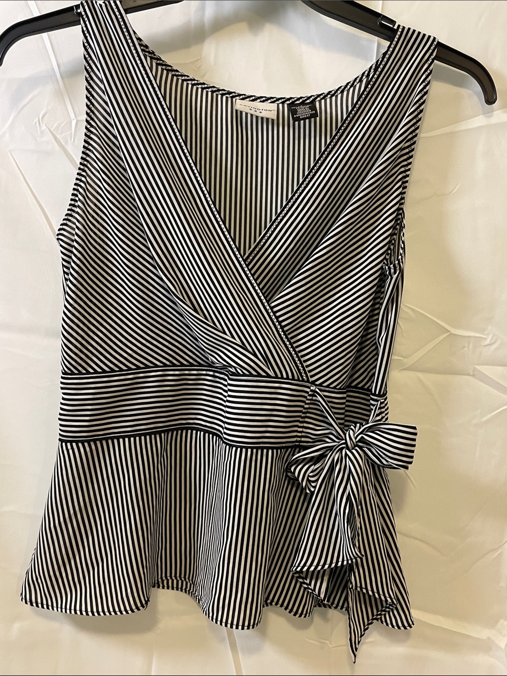 Covington Black and White Striped Wrap Camisole with Side Tie